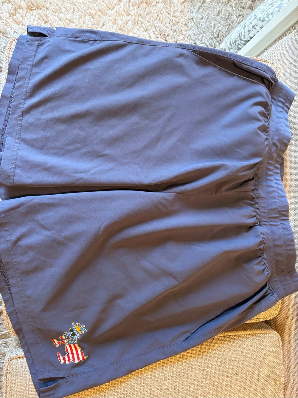 Men's Navy Elastic Waist Athletic Shorts with Patriotic Patch